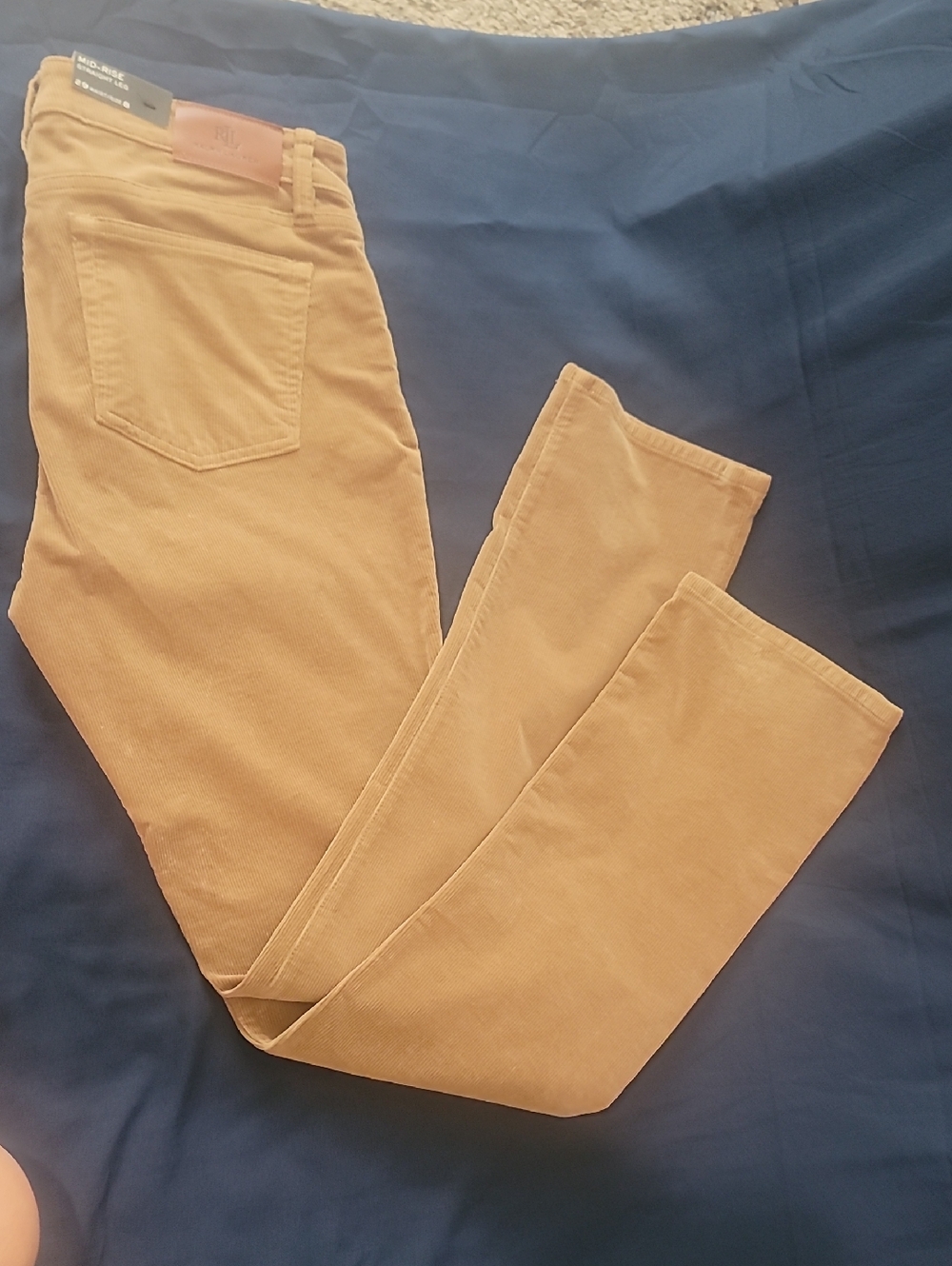 Lauren Ralph Lauren Tan Corduroy Pants with Navy Tag Detail